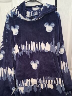 Disney Navy & White Mickey Plush Blanket Hoodie